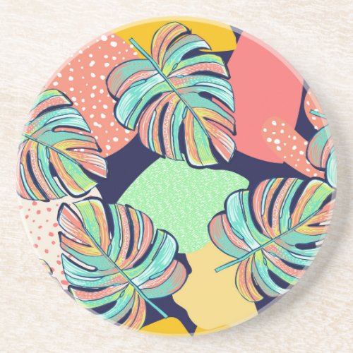 Tropical Artwork Multicolored Monstera Design Coaster