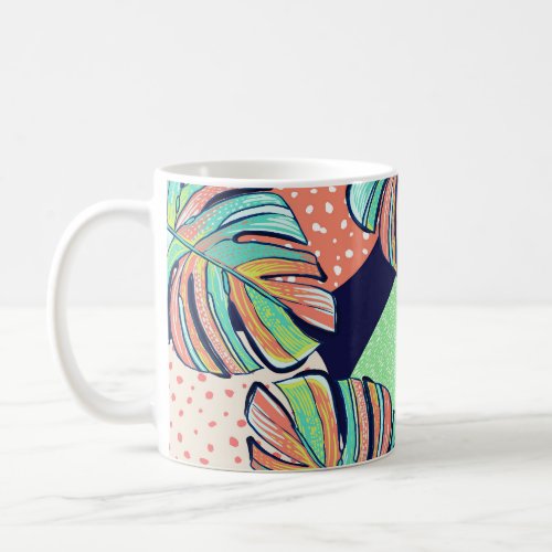 Tropical Artwork Multicolored Monstera Design Coffee Mug