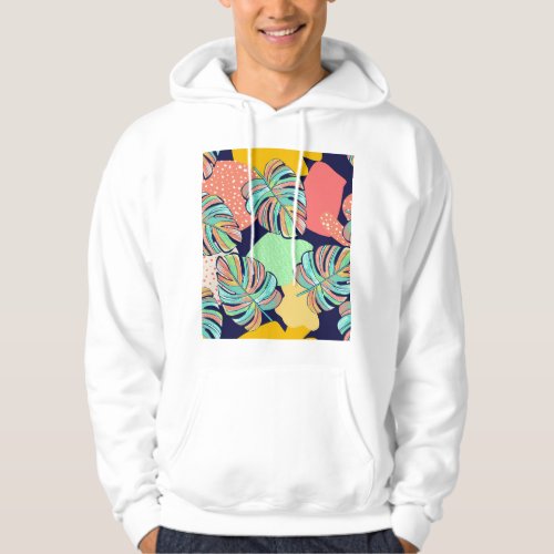 Tropical Artwork Multicolored Monstera Design Hoodie