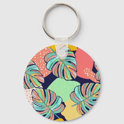 Tropical Artwork Multicolored Monstera Design Keychain
