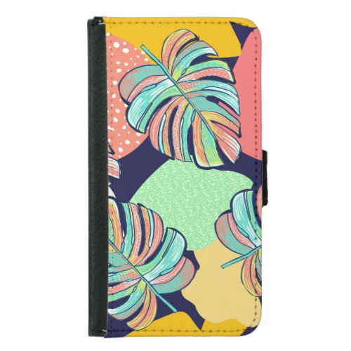 Tropical Artwork Multicolored Monstera Design Samsung Galaxy S5 Wallet Case