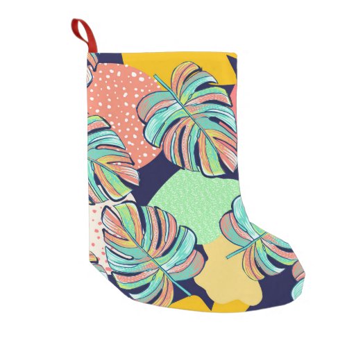 Tropical Artwork Multicolored Monstera Design Small Christmas Stocking