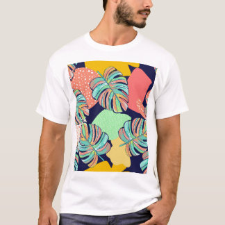 Tropical Artwork: Multicolored Monstera Design T-Shirt