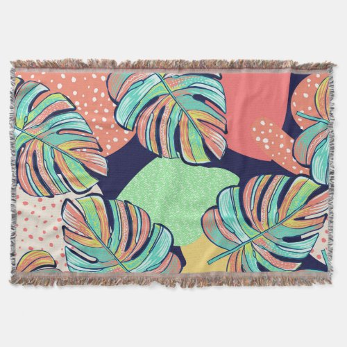 Tropical Artwork Multicolored Monstera Design Throw Blanket