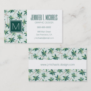 Tropical Australian Foxtail Palm Monogram Business Card