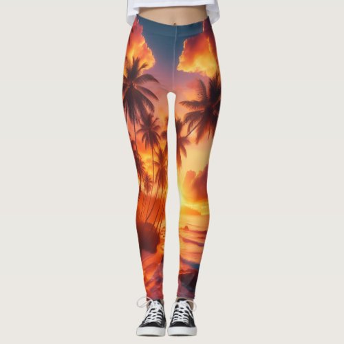 Tropical Australian Sunset Palm Trees Nature Leggings