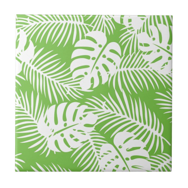 Tropical autumn, summer leaf patterns ceramic tile (Front)