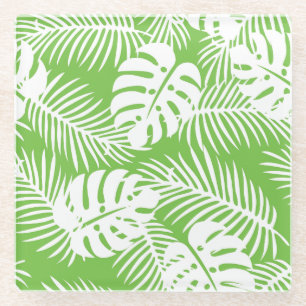 Tropical autumn, summer leaf patterns glass coaster