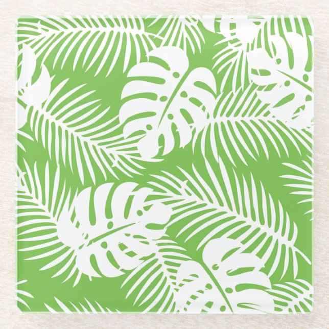 Tropical autumn, summer leaf patterns glass coaster (Front)