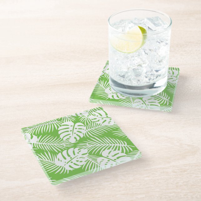Tropical autumn, summer leaf patterns glass coaster (Angled)