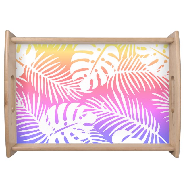 Tropical autumn, summer leaf patterns glass serving tray (Front)