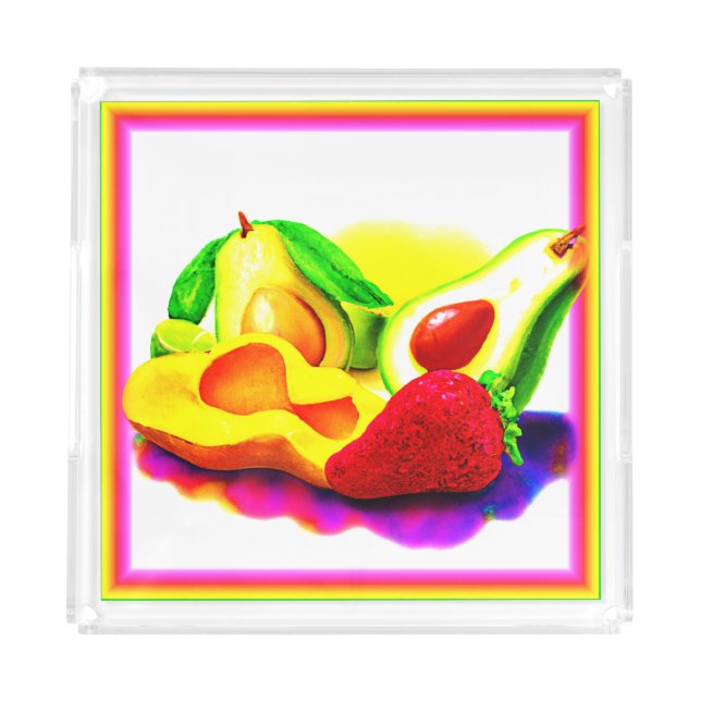 Tropical Avocado, Strawberry, and Mango. Buy Now Acrylic Tray (Front)