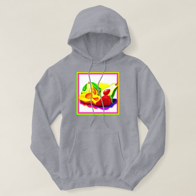 Tropical Avocado, Strawberry, and Mango. Buy Now Hoodie (Design Front)