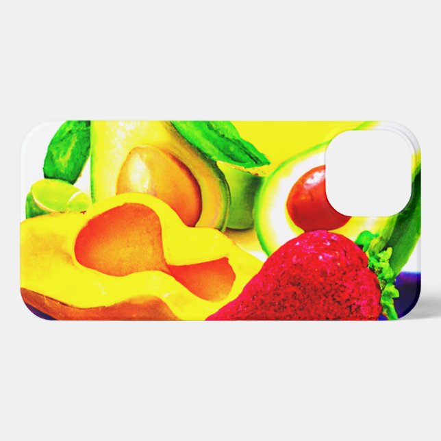 Tropical Avocado, Strawberry, and Mango. Buy Now iPhone Case (Back Horizontal)