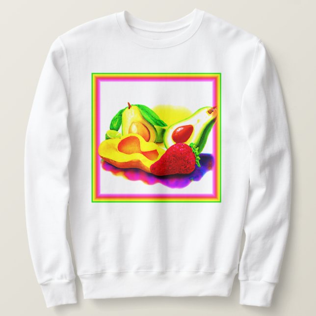 Tropical Avocado, Strawberry, and Mango. Buy Now Sweatshirt (Design Front)