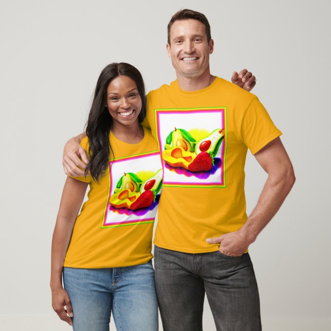 Tropical Avocado, Strawberry, and Mango. Buy Now T-Shirt (Unisex)