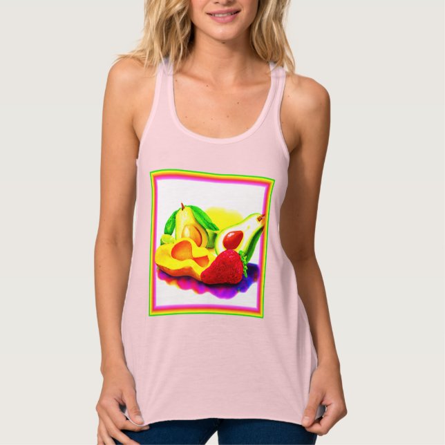 Tropical Avocado, Strawberry, and Mango. Buy Now Tank Top (Front)