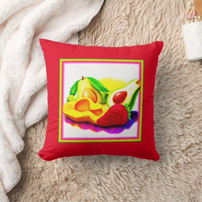 Tropical Avocado, Strawberry, and Mango. Buy Now Throw Pillow (Blanket)