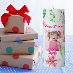 Tropical Baby Animals Pillar Candle Birthday Decor
