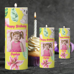 Tropical Baby Animals Pillar Candle Birthday Decor
