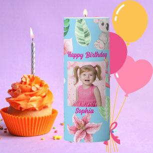 Tropical Baby Animals Pillar Candle Birthday Decor