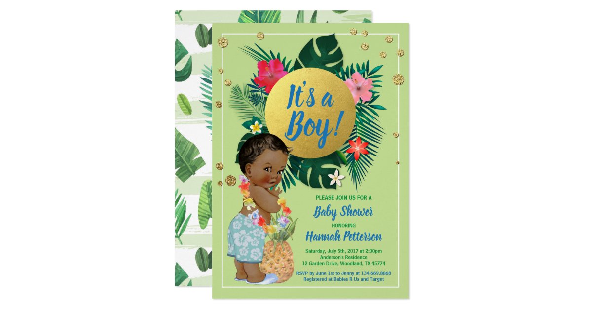 Tropical Baby Boy Couples Shower Green Gold Invitation Zazzle Com