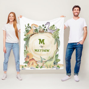 Tropical Baby Dinosaurs Custom Monogram Name Fleece Blanket
