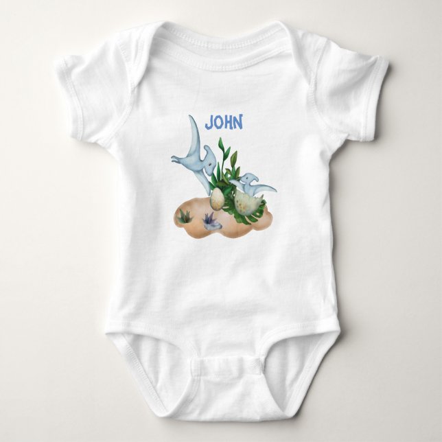 Tropical Baby Dinosaurs Custom name Baby Bodysuit (Front)