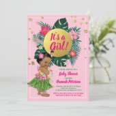 Tropical baby girl couples shower pink gold invitation (Standing Front)
