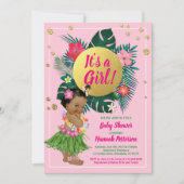 Tropical baby girl couples shower pink gold invitation (Front)
