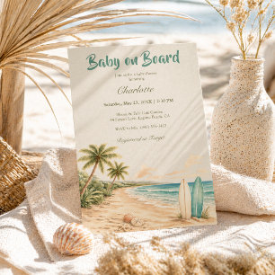 Tropical Baby on Board Surfing Beach Baby Shower Invitation
