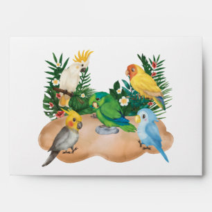 Tropical baby Parrots exotic birds Return Address  Envelope