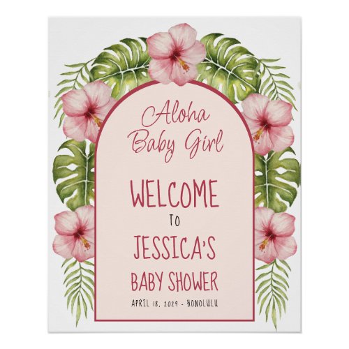 Tropical Baby Shower Aloha Baby Girl Welcome Sign