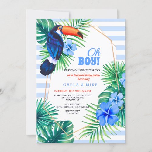 Tropical Baby Shower Blue Invitation