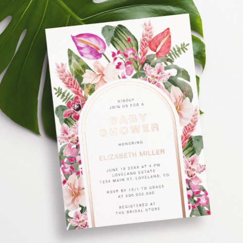 Tropical Baby Shower Foil Invitation