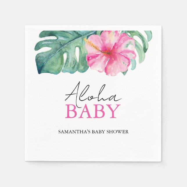 Tropical Baby Shower Hibiscus Flower Napkins (Front)