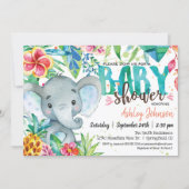 Tropical Baby Shower invitation, Elephant Invitation (Front)