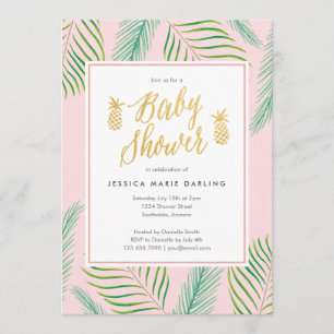 Tropical Baby Shower Invitations in Pink & Gold