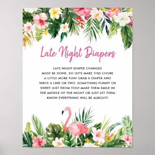 Tropical Baby Shower Late Night Diapers Sign