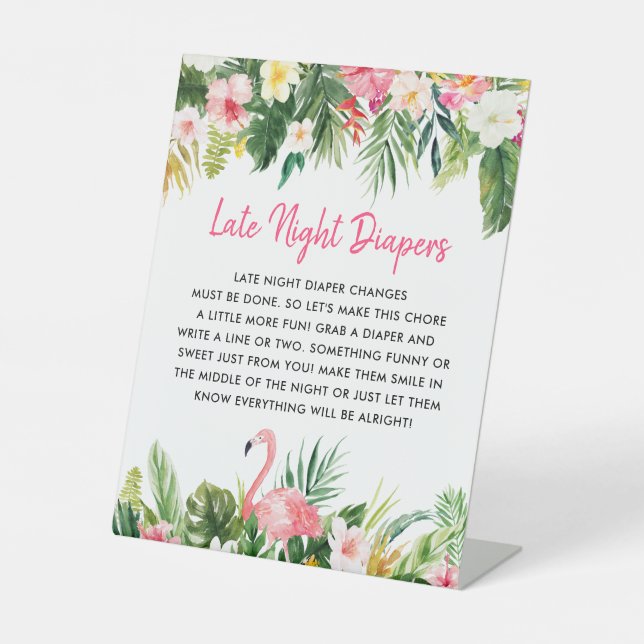 Tropical Baby Shower Late Night Diapers Sign (Front)