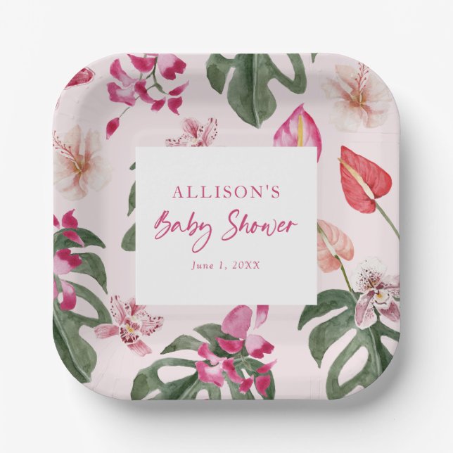 Tropical Baby Shower Paper Plates (Front)
