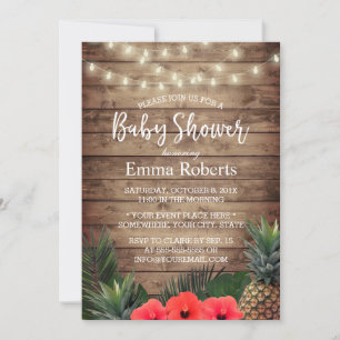 Tropical Baby Shower Pineapple & String Lights Invitation