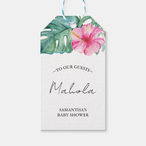 Tropical Baby Shower Pink Hibiscus Flower Gift Tags