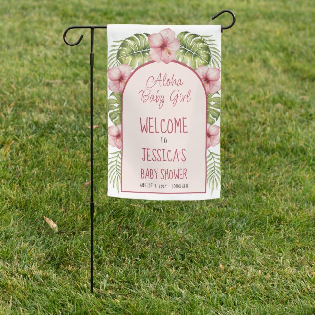 Tropical Baby Shower Welcome Aloha Baby Girl Arch Garden Flag (In SItu)