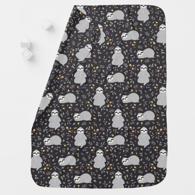 Tropical Baby Sloth Pattern Baby Blanket (In Situ)