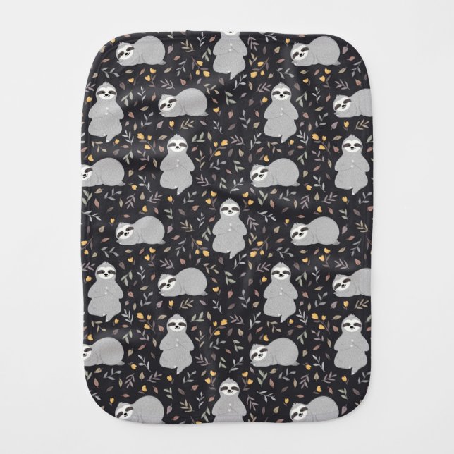 Tropical Baby Sloth Pattern Baby Burp Cloth (Front)