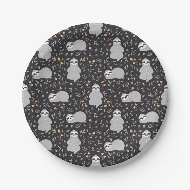 Tropical Baby Sloth Pattern Paper Plates (Front)