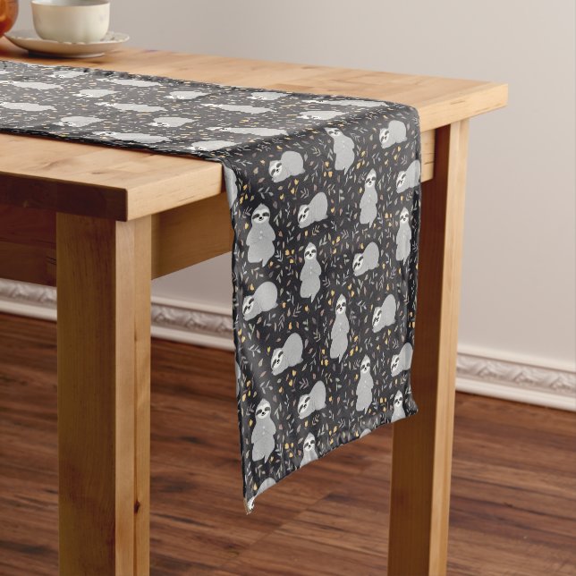 Tropical Baby Sloth Pattern Short Table Runner (In Situ)