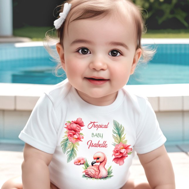 Tropical Baby Summer Pink Flamingo Girl Name T-Shirt (Tropical Baby Summer Pink Flamingo Girl Name Baby T-Shirt)