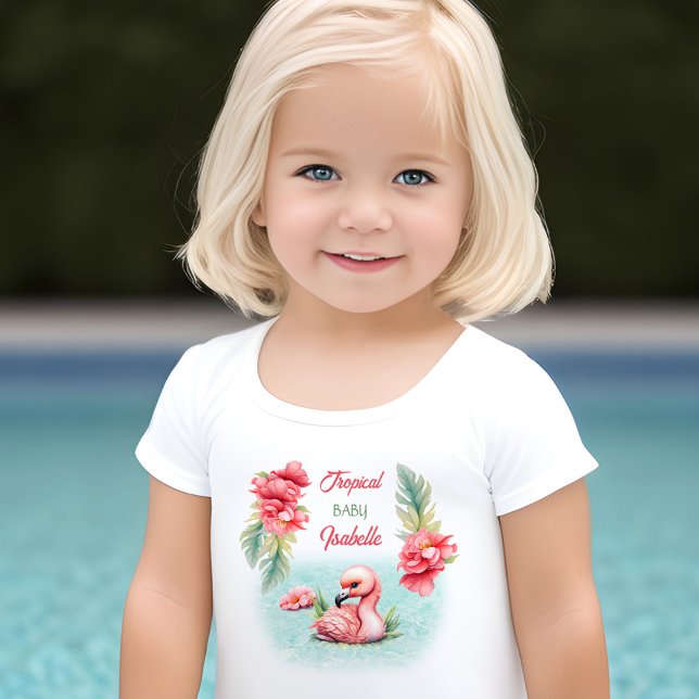 Tropical Baby Summer Pink Flamingo Girl Name Toddler T-shirt (Tropical Baby Summer Pink Flamingo Girl Name Toddler T-shirt)